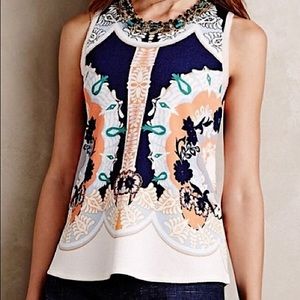 Anthropologie Postage Stamp Anzere Floral Frayed Edge Tank Top Size Small